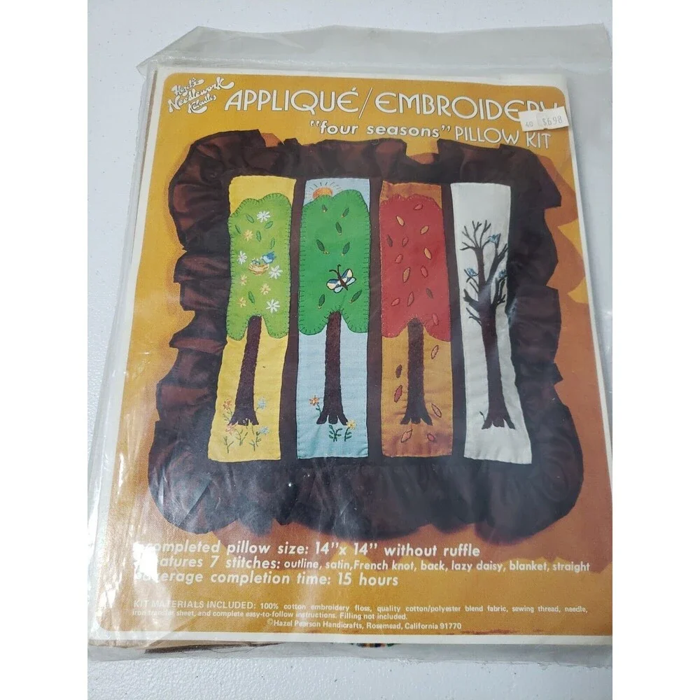 Vintage Hazels Needlework Kaboodles Applique Embroidery Four Seasons Tree Pillow